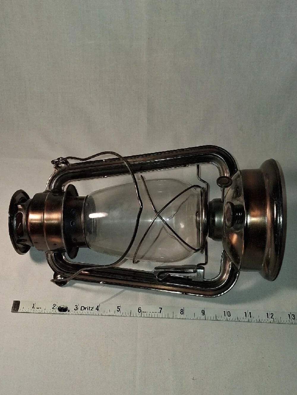 Vintage Hurricane Oil Lantern With Metal Hanging Handle Glass Shade Not Used